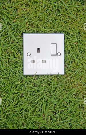 Plugging into the Green Agenda, Electrical Socket on Grass Stock Photo