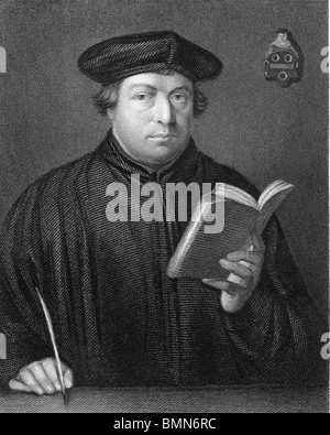 MARTIN LUTHER  (1483-1546)  German priest and theologian engraving after the painting by Holbein Stock Photo