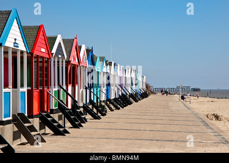 A row of brightly coloured beach huts in Southwold Suffolk Stock Photo