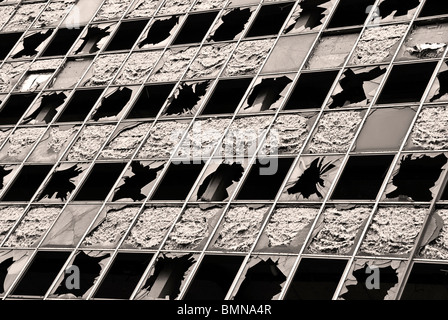 War marks in the ruins of the streets of Mostar, Bosnia and Herzegovina, Europe. Stock Photo