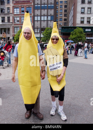 Vegetarians dressed as bananas participate in the Veggie Pride Parade in New York City. Stock Photo
