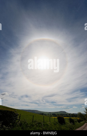 Ring around sun in cirrus clouds. Stock Photo