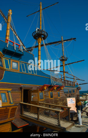 Mr Baba restaurant boat at beach Varna Black Sea coast Bulgaria Europe Stock Photo