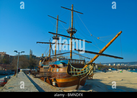 Mr Baba restaurant boat at beach Varna Black Sea coast Bulgaria Europe Stock Photo