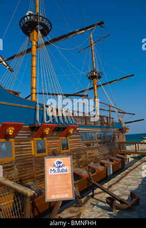 Mr Baba restaurant boat at beach Varna Black Sea coast Bulgaria Europe Stock Photo