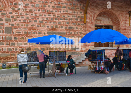 Souvenir stalls in front of Dzhumaya mosque central Plovdiv Bulgaria Europe Stock Photo