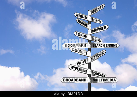 Concept signpost for internet related terminology, or in other words a signpost on the internet super highway. Stock Photo