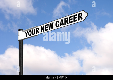 Concept image of a black and white signpost with the words Your New Career against a blue cloudy sky. Stock Photo
