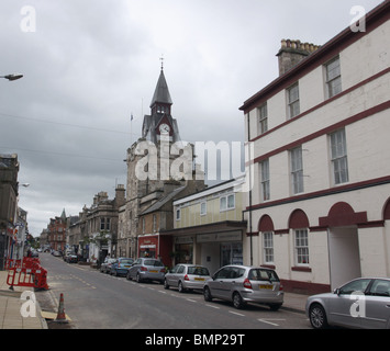 street scene with Courthouse clock tower Nairn Scotland  June 2010 Stock Photo