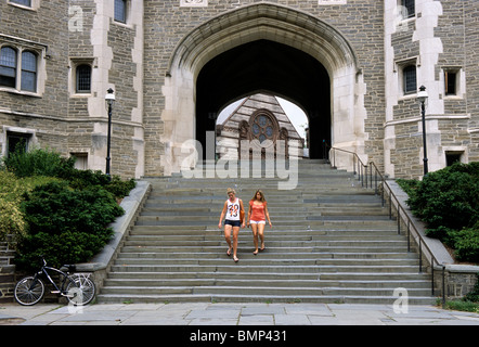 Princeton University Blair Hall Two Students Walking Down Steps Alexander Hall in Background Princeton New Jersey USA Stock Photo