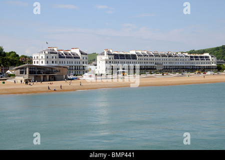 Dover Kent England the seafront and white painted properties on the famous Marine Parade Stock Photo