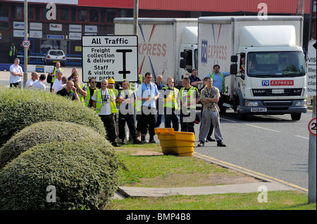 Protesters blockade Manchester Airport Freight Terminal Manchester UK against Airport Expansion and climate change damage Stock Photo