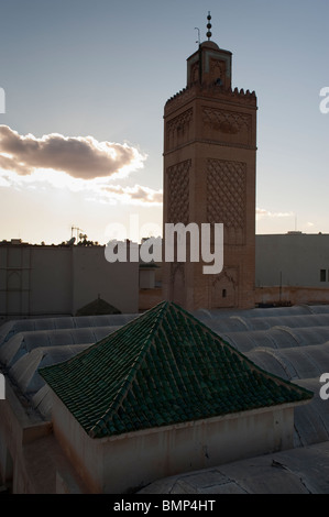 Hammam roof and Minaret of Okba, Oujda, Oriental region, Morocco. Stock Photo