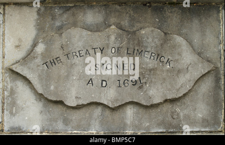 Detail from the plinth of the Treaty Stone in Limerick City, Rep of Ireland. Stock Photo