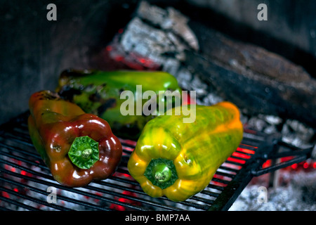 Cooking Grilled Peppers Stock Photo