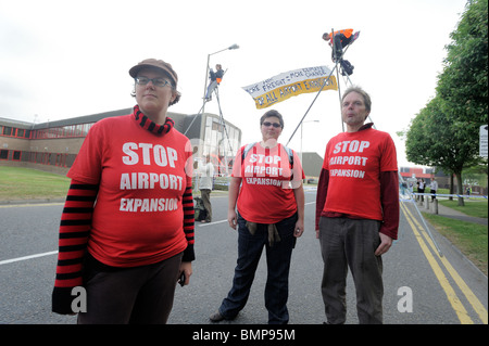 Protesters blockade Manchester Airport Freight Terminal Manchester UK against Airport Expansion and climate change damage Stock Photo