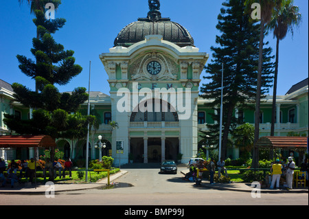 The facade of the Railway station in Maputo, Mozambique, designed by Gustave Eiffel. Stock Photo