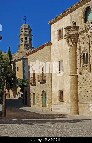 Palacio de Jabalquinto and view towards the Cathedral, Baeza, Jaen Province, Andalucia, Spain, Western Europe. Stock Photo