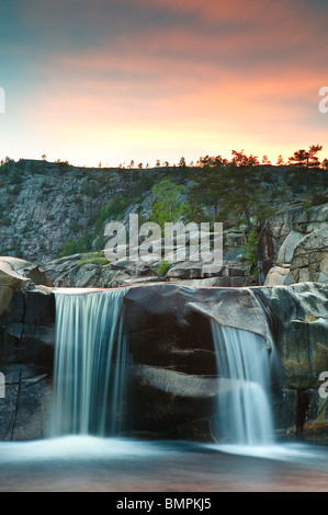 Beautiful spring Norway mountains and river with melting snow on tops ...