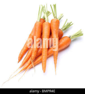 Ripe fresh carrots on a white background. Stock Photo