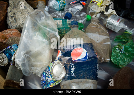 Examples of debris removed from the sewer on display by the NYC Dept. of Environmental Protection Stock Photo