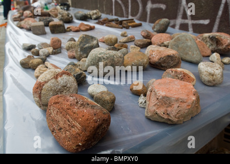 Examples of debris removed from the sewer displayed by the NYC Dept. of Environmental Protection Stock Photo