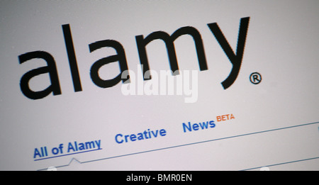 A photograph of the front home page of Alamy Limited website showing stock photography samples and an internal seach engine Stock Photo