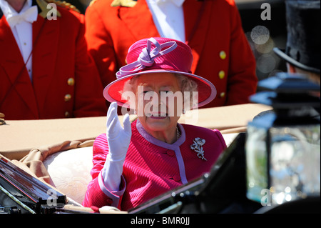 HRH Queen Elizabeth II in the royal procession in the parade ring during day two of Royal Ascot 2010 Stock Photo