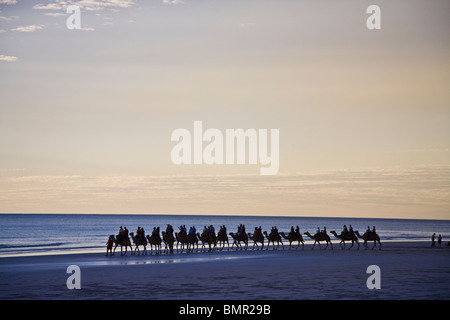 A camel ride on Cable Beach at either sunrise or sunset is a visitor tradition in Broome Western Australia Stock Photo