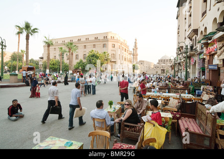 People congregating in the restaurants and cafes of the Islamic quarter, Cairo, Egypt Africa Stock Photo
