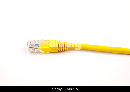Yellow LAN cable, isolated on white background Stock Photo