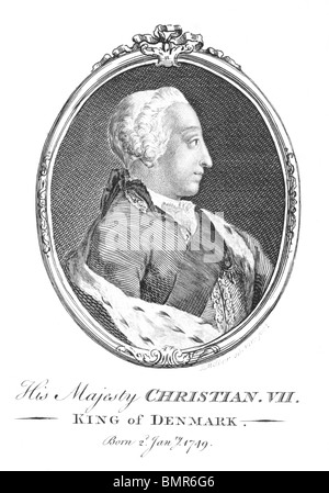Christian VII (1749-1808) on engraving from the 1700s. King of Denmark and Norway during 1766-1808. Stock Photo