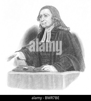 John Wesley (1703-1791) preaching over an open bible on engraving from the 1800s. Anglican cleric and Christian theologian. Stock Photo