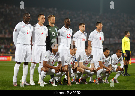 The England starting eleven lines up prior to a 2010 FIFA World Cup football match against the United States June 12, 2010. Stock Photo