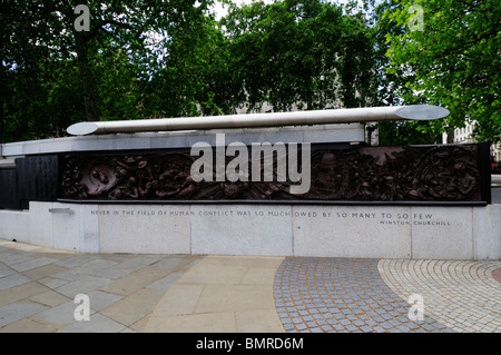 World War II memorial relief  sculpture with quotation from Sir Winston Churchill, Victoria Embankment, London, England, UK Stock Photo