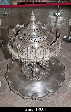 Silver mangal in Baghdad Pavilion, Topkapi Palace, also known as Topkapi Sarayi, Sultanahmet, Istanbul, Turkey Stock Photo