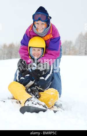 Young female skiers having fun Stock Photo