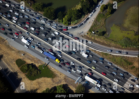 aerial view above traffic jam interstate 80 Berkeley Emeryville California Stock Photo