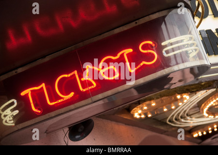 Close up of a neon ticket sign of a theater Stock Photo