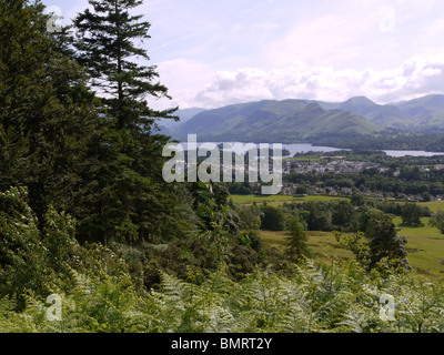 View over Keswick to Derwent water in the Lake District, Cumbria. Stock Photo