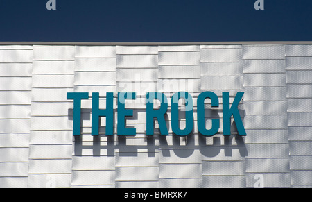 Sign + external cladding, The Rock, shopping, leisure and residential development, Bury, Greater Manchester, UK Stock Photo