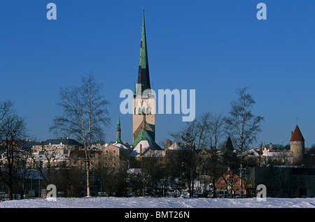 Estonia,Tallinn,Old Town ,St. Olaf Church,winter,snow Stock Photo