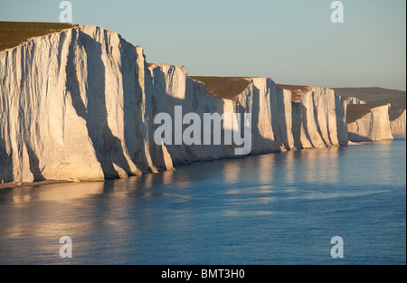 A close up view of the Seven Sisters chalk cliffs in East Sussex, England, UK