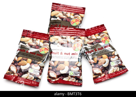 Four packets of Sainsbury's fruit and nut mix Stock Photo