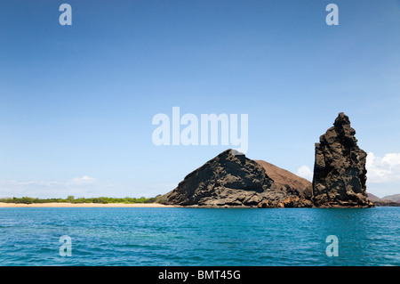 Pinnacle Rock Landmark of the Galapagos Islands on Bartolome Island Stock Photo