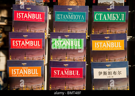 Istanbul travel guide books for sale outside a shop, Istanbul, Turkey Stock Photo