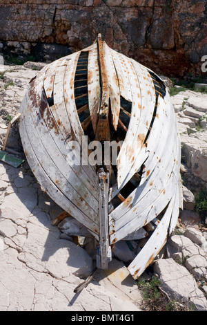 Old broken boat on Lokrum Island near Dubrovnik, Dalmatia, Croatia Stock Photo