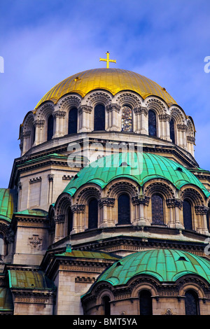 Domes of the Alexander Nevsky Memorial Cathedral Church in Sofia, Bulgaria Stock Photo