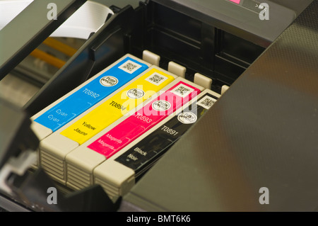 Colour Printer Ink Cartridges In A Printer Stock Photo