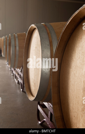 New french oak casks in a winery, Alentejo, Portugal Stock Photo